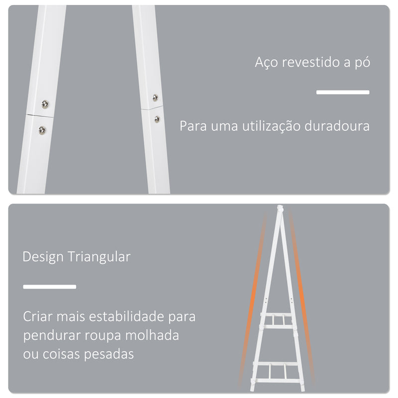 Suporte para Cabide Dobrável Suporte para Cabide com 2 Prateleiras e 1 Barras para Pendurar Roupas para Sala Quarto Entrada 107,5x45x150 cm Branco