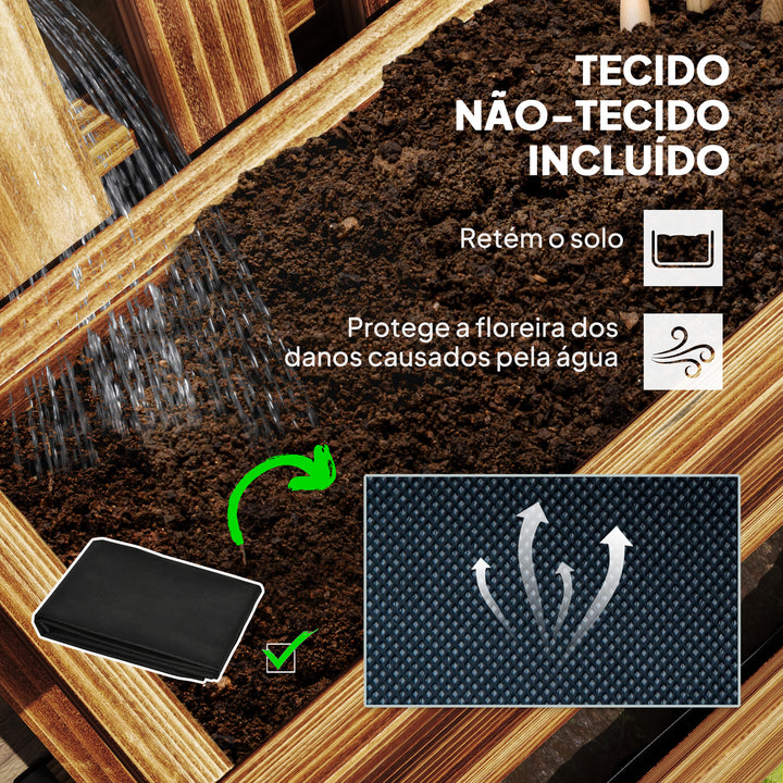 Floreira de Parede com Treliça Floreira Vertical de Madeira com 4 Vasos Móveis e Orifício de Drenagem para Jardim Varanda Pátio 60x16x80 cm Madeira Carbonizada