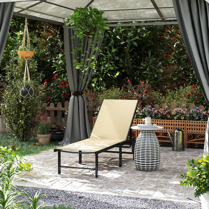 Espreguiçadeira de Jardim Exterior, Reclinável com Encosto Ajustável em 4 Níveis e Estrutura de Aço, Impermeável, Capacidade 120 kg, para Pátio, Terraço, Varanda, 166x60x84 cm, Caqui