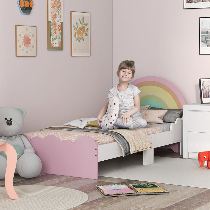 Cama para Crianças de 3-6 Anos 143x74x66 cm Cama Infantil de Madeira em Forma de Arco Íris Móvel de Dormitório Moderno Carga 80 kg Rosa