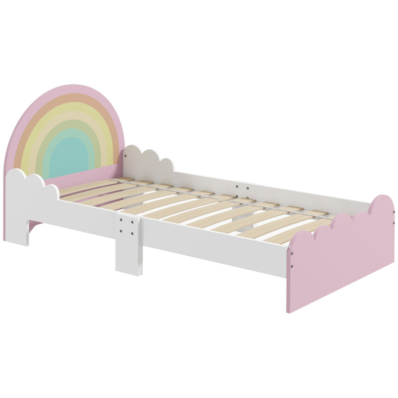 Cama para Crianças de 3-6 Anos 143x74x66 cm Cama Infantil de Madeira em Forma de Arco Íris Móvel de Dormitório Moderno Carga 80 kg Rosa