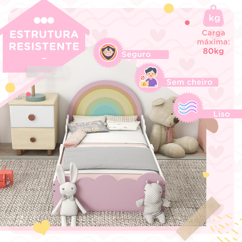 Cama para Crianças de 3-6 Anos 143x74x66 cm Cama Infantil de Madeira em Forma de Arco Íris Móvel de Dormitório Moderno Carga 80 kg Rosa