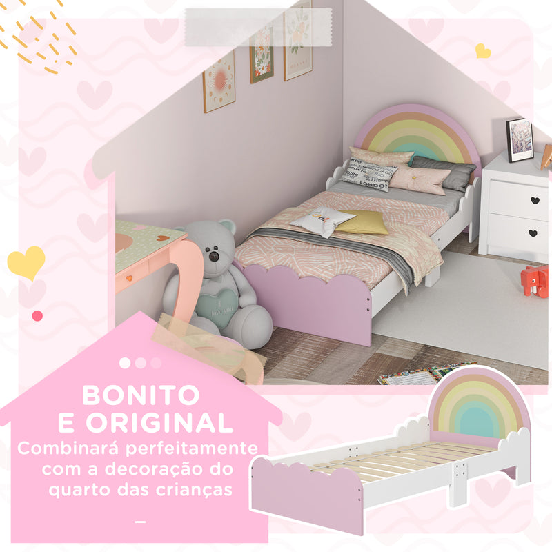 Cama para Crianças de 3-6 Anos 143x74x66 cm Cama Infantil de Madeira em Forma de Arco Íris Móvel de Dormitório Moderno Carga 80 kg Rosa