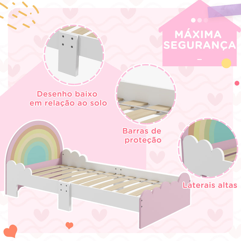 Cama para Crianças de 3-6 Anos 143x74x66 cm Cama Infantil de Madeira em Forma de Arco Íris Móvel de Dormitório Moderno Carga 80 kg Rosa