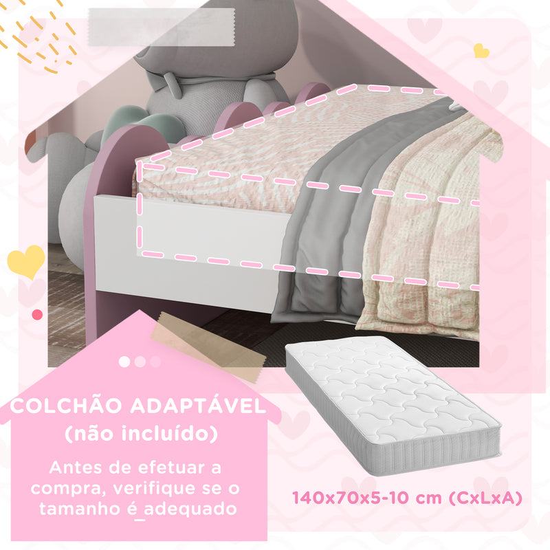 Cama para Crianças de 3-6 Anos 143x74x66 cm Cama Infantil de Madeira em Forma de Arco Íris Móvel de Dormitório Moderno Carga 80 kg Rosa