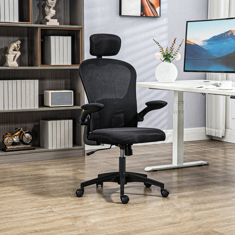 Cadeira de Escritório Basculante Cadeira de Escritório Giratória com Encosto Alto Apoio para a Cabeça Ajustável Suporte Lombar Apoio para os Braços Dobrável e Altura Ajustável Carga 120 kg 62x64x112-120 cm Preto