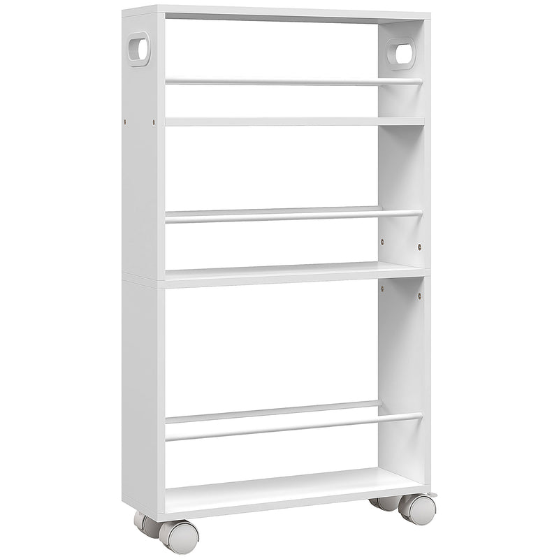 Carrinho de Cozinha com Rodas Carrinho Auxiliar de 3 Níveis com Barras Laterais e Alças para Cozinha Sala de Jantar Banheiro 45x15x80 cm Branco