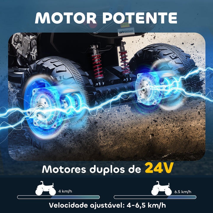 Quadricilo Elétrico para Crianças 24V para 3-8 Anos com 2 Lugares 2 Motores Velocidade até 6,5 km/h Rodas com Suspensão Faróis Buzina Música e USB 109x68,5x76 cm Azul