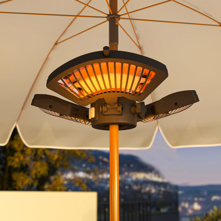 Aquecedor por Infravermelhos para Chapéu de Sol 2400W Aquecedor Exterior Elétrico de Alumínio com 3 Níveis de Aquecimento Proteção Anti-Tombo IP44 para Pátio e Jardim Ø55x8 cm Preto