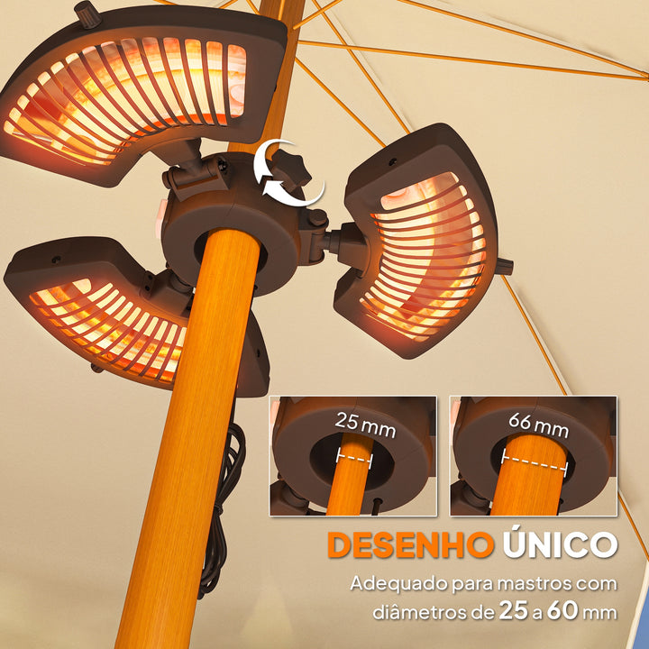 Aquecedor por Infravermelhos para Chapéu de Sol 2400W Aquecedor Exterior Elétrico de Alumínio com 3 Níveis de Aquecimento Proteção Anti-Tombo IP44 para Pátio e Jardim Ø55x8 cm Preto