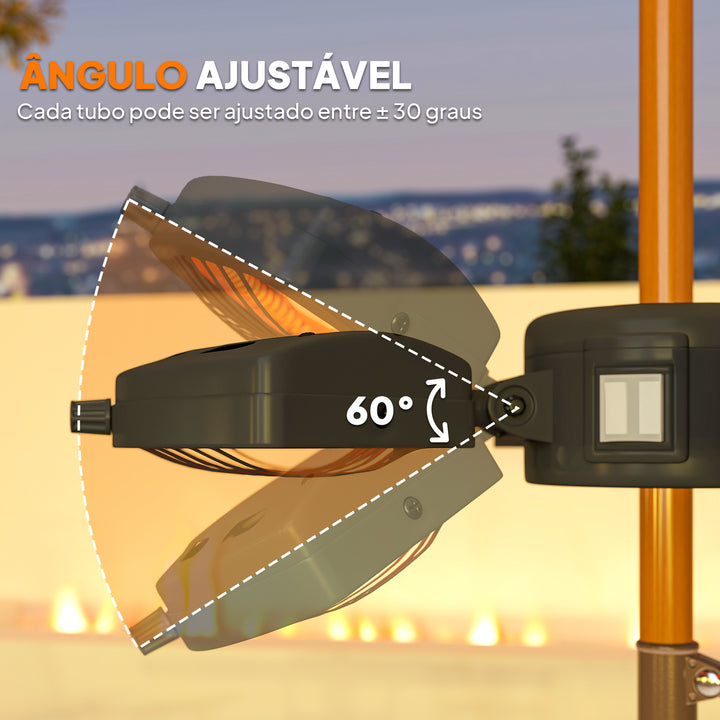 Aquecedor por Infravermelhos para Chapéu de Sol 2400W Aquecedor Exterior Elétrico de Alumínio com 3 Níveis de Aquecimento Proteção Anti-Tombo IP44 para Pátio e Jardim Ø55x8 cm Preto