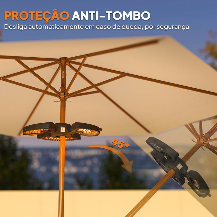 Aquecedor por Infravermelhos para Chapéu de Sol 2400W Aquecedor Exterior Elétrico de Alumínio com 3 Níveis de Aquecimento Proteção Anti-Tombo IP44 para Pátio e Jardim Ø55x8 cm Preto