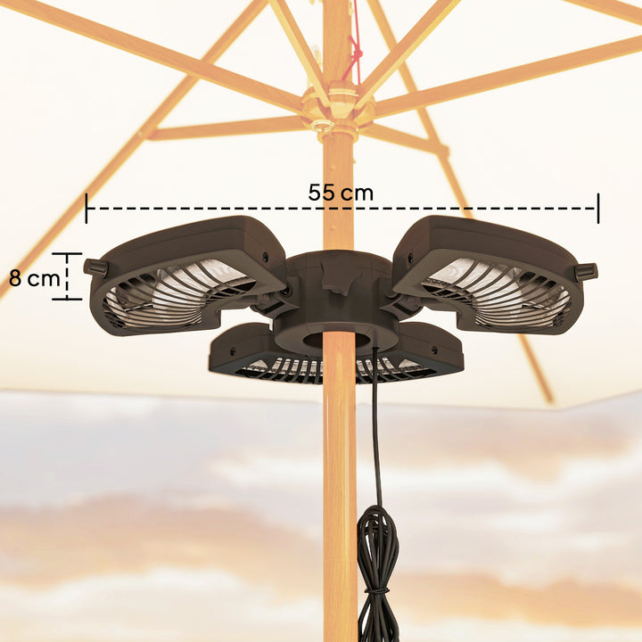 Aquecedor por Infravermelhos para Chapéu de Sol 2400W Aquecedor Exterior Elétrico de Alumínio com 3 Níveis de Aquecimento Proteção Anti-Tombo IP44 para Pátio e Jardim Ø55x8 cm Preto
