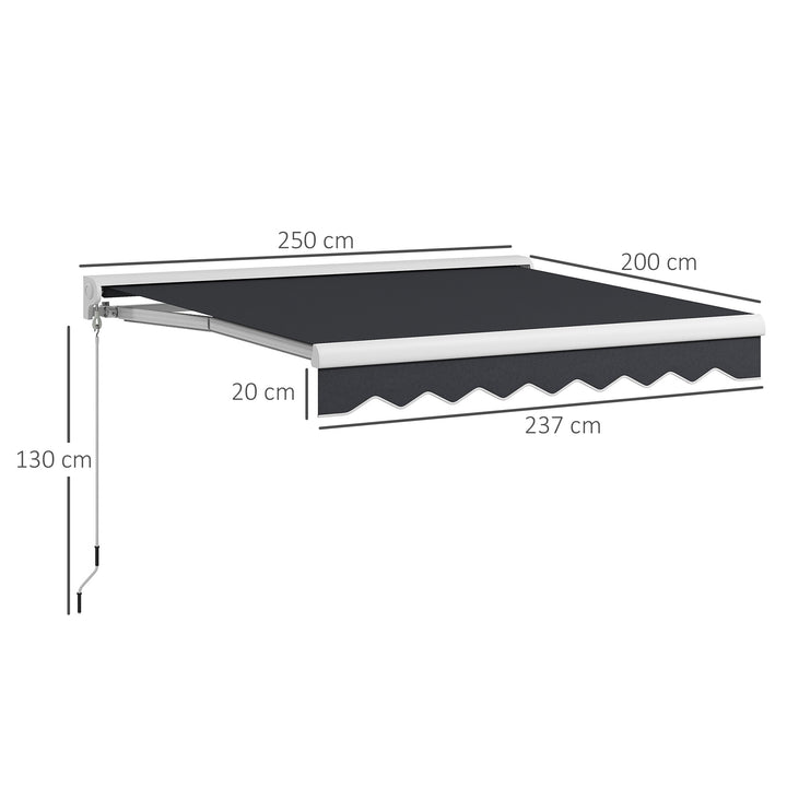 Toldo Retrátil Elétrico ou Manual 250x200 cm Toldo Portátil para Varanda com Controlo Remoto Manivela Manual e Estrutura de Alumínio para Janela Porta Terraço Pátio Cinzento Escuro
