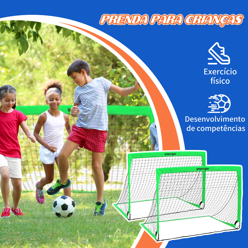 Conjunto de 2 Balizas de Futebol para Crianças Balizas de Futebol Dobráveis com Luz LED Postes de Fibra de Vidro e Bolsa de Transporte para Jardim Parque 120x90x90 cm Verde