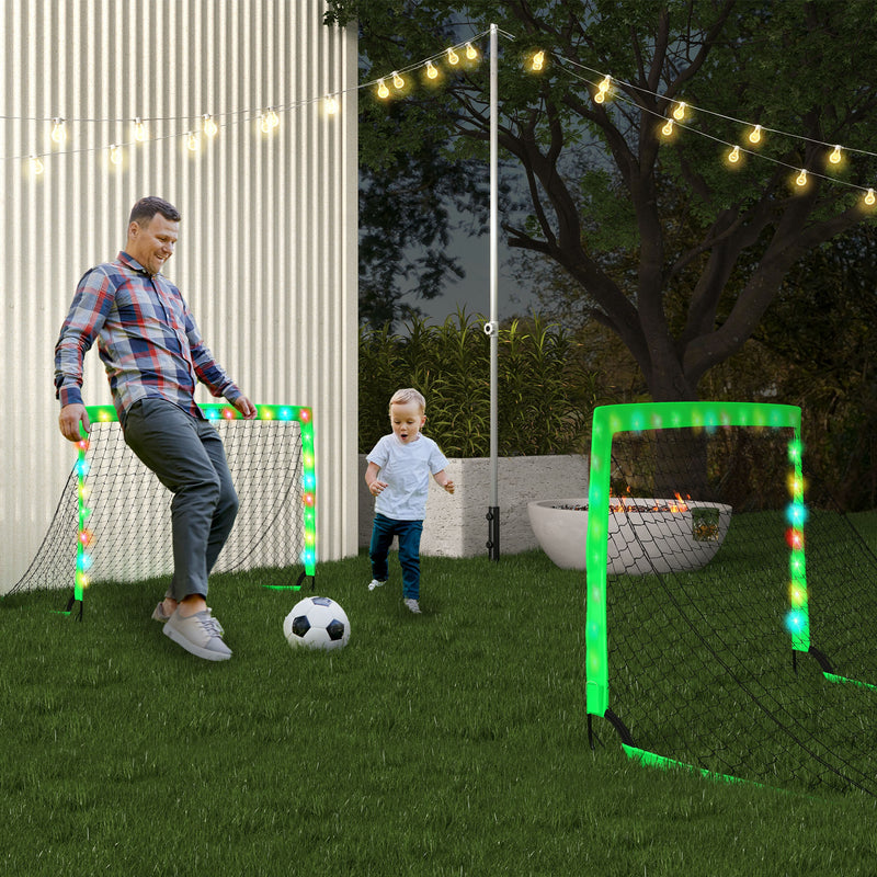 Conjunto de 2 Balizas de Futebol para Crianças Balizas de Futebol Dobráveis com Luz LED Postes de Fibra de Vidro e Bolsa de Transporte para Jardim Parque 120x90x90 cm Verde