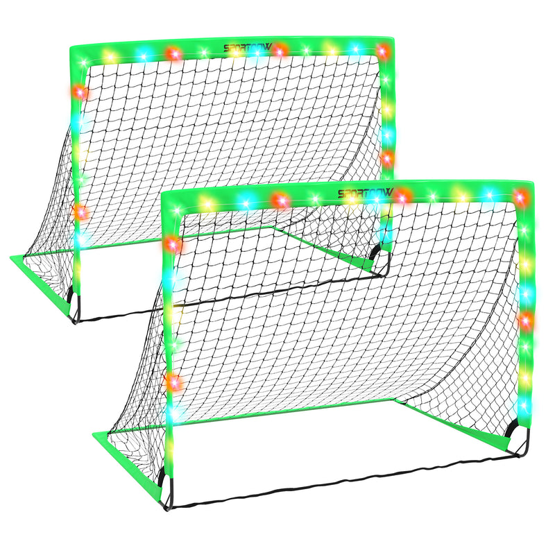 Conjunto de 2 Balizas de Futebol para Crianças Balizas de Futebol Dobráveis com Luz LED Postes de Fibra de Vidro e Bolsa de Transporte para Jardim Parque 120x90x90 cm Verde