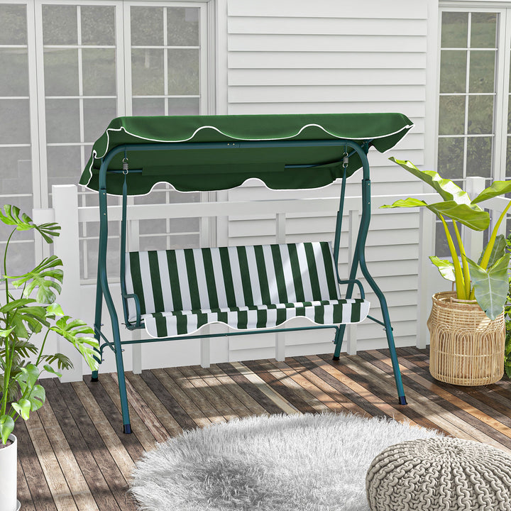 Baloiço de Jardim de 2-3 Lugares com Estrutura de Metal Almofada Toldo Ajustável Balcão Terraço Patio Capacidade 240kg 170x110x153cm Verde e Branco