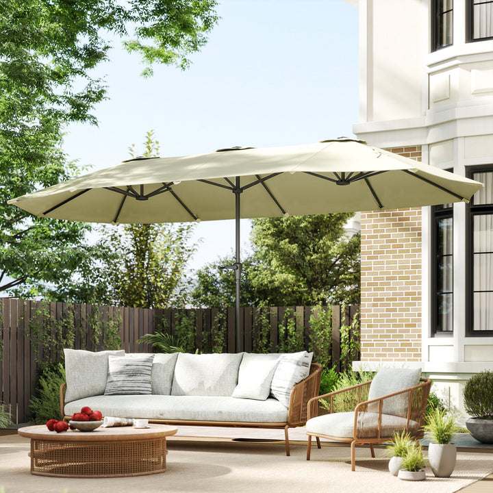 Chapéu de Sol Duplo 4x2,2 m Chapéu de Sol para Jardim com Manivela Manual Impermeável e Proteção UV30+ Chapéu de Sol Grande para Exterior Praia Piscina Creme