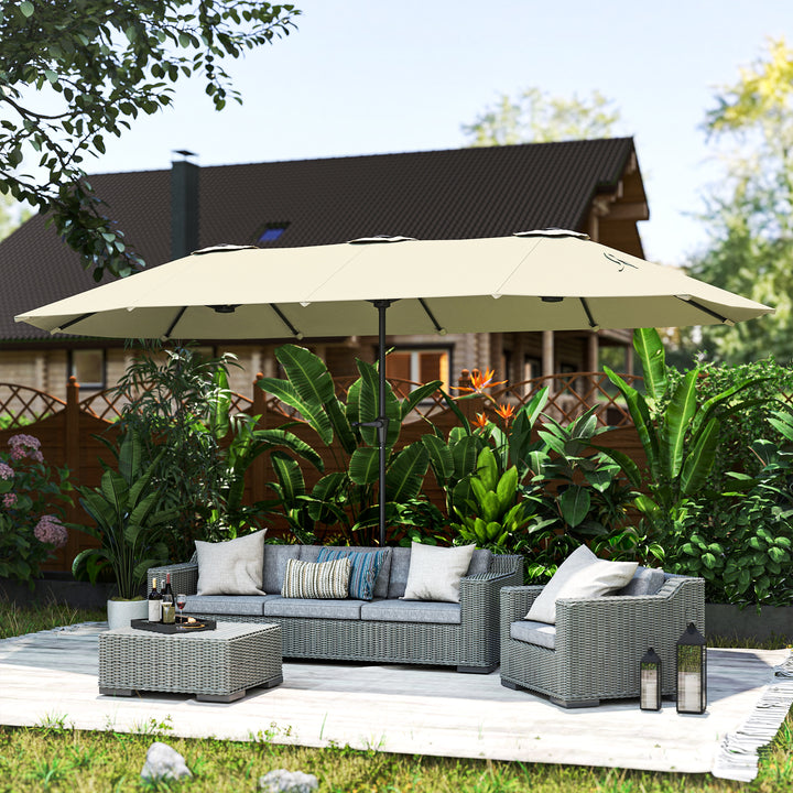 Chapéu de Sol Duplo 4x2,2 m Chapéu de Sol para Jardim com Manivela Manual Impermeável e Proteção UV30+ Chapéu de Sol Grande para Exterior Praia Piscina Creme