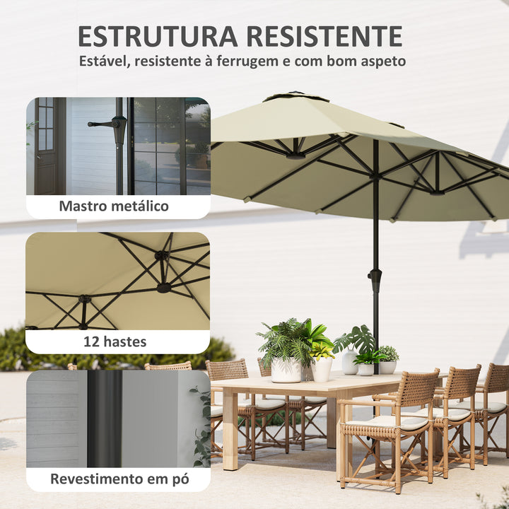 Chapéu de Sol Duplo 4x2,2 m Chapéu de Sol para Jardim com Manivela Manual Impermeável e Proteção UV30+ Chapéu de Sol Grande para Exterior Praia Piscina Creme