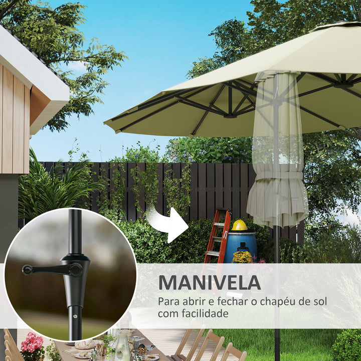 Chapéu de Sol Duplo 4x2,2 m Chapéu de Sol para Jardim com Manivela Manual Impermeável e Proteção UV30+ Chapéu de Sol Grande para Exterior Praia Piscina Creme