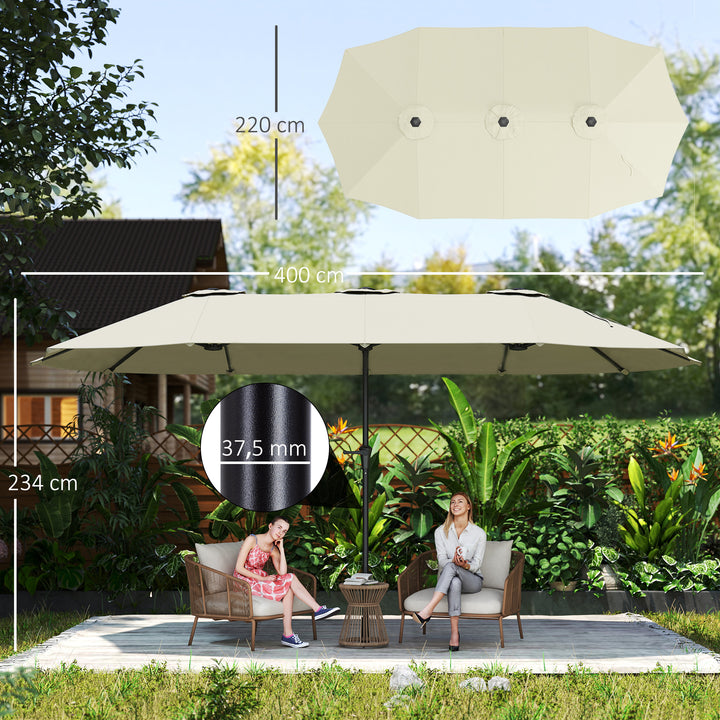 Chapéu de Sol Duplo 4x2,2 m Chapéu de Sol para Jardim com Manivela Manual Impermeável e Proteção UV30+ Chapéu de Sol Grande para Exterior Praia Piscina Creme