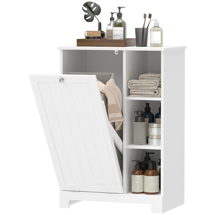 Móvel Casa de Banho com Cesto para Roupa Móvel Auxiliar Casa de Banho com Prateleiras Abertas e Cesta Amovível 60x38x86 cm Branco