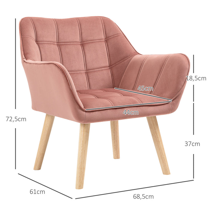Poltrona Moderna Poltrona de Leitura Estofada em Veludo com Assento Amplo Pés em Madeira Poltrona Relax para Sala de Estar Quarto 67x61,5x71 cm Rosa