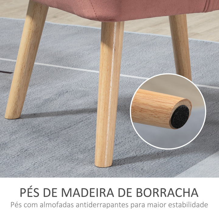 Poltrona Moderna Poltrona de Leitura Estofada em Veludo com Assento Amplo Pés em Madeira Poltrona Relax para Sala de Estar Quarto 67x61,5x71 cm Rosa