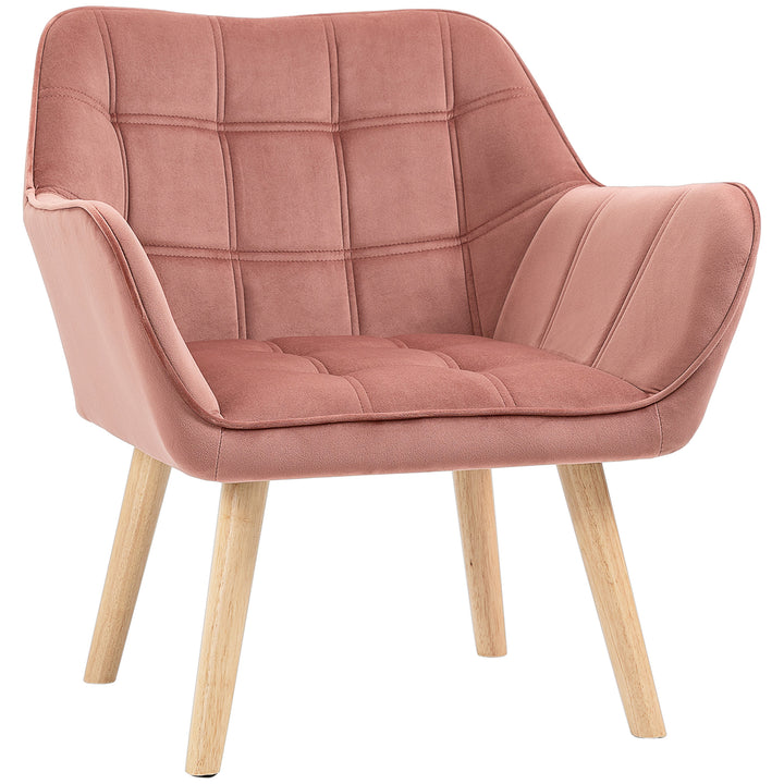 Poltrona Moderna Poltrona de Leitura Estofada em Veludo com Assento Amplo Pés em Madeira Poltrona Relax para Sala de Estar Quarto 67x61,5x71 cm Rosa