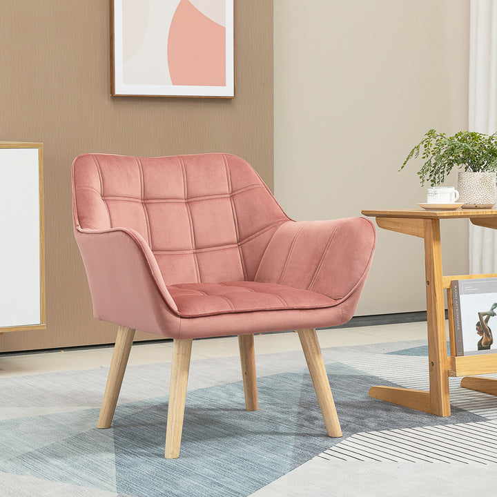 Poltrona Moderna Poltrona de Leitura Estofada em Veludo com Assento Amplo Pés em Madeira Poltrona Relax para Sala de Estar Quarto 67x61,5x71 cm Rosa