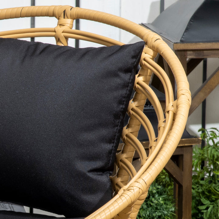 Conjunto de Móveis de Jardim em Vime Sintético de 4 Peças Móveis de Exterior com 1 Sofá Duplo 2 Poltronas e Mesa de Vidro com Almofadas Madeira e Preto