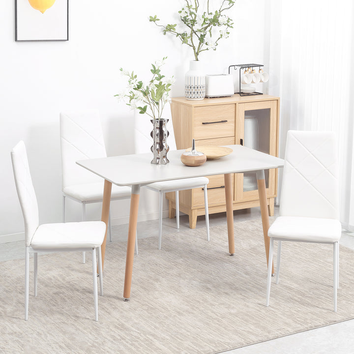 Conjunto de 4 Cadeiras de Sala de Jantar Estofadas em Couro Sintético Cadeiras de Cozinha com Encosto Alto e Pés de Aço Carga Máxima 120kg 41x50x97cm Branco