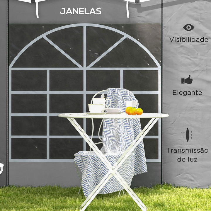 2 Paredes Laterais para Tendas 3 x 3 / 3 x 6 m, 300x200 cm, Paredes de Substituição para Pavilhão em Tecido Oxford com Janela Enrolável e Porta com Fecho, para Festas, Cinzento