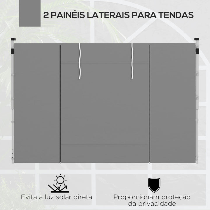 2 Paredes Laterais para Tendas 3 x 3 / 3 x 6 m, 300x200 cm, Paredes de Substituição para Pavilhão em Tecido Oxford com Janela Enrolável e Porta com Fecho, para Festas, Cinzento