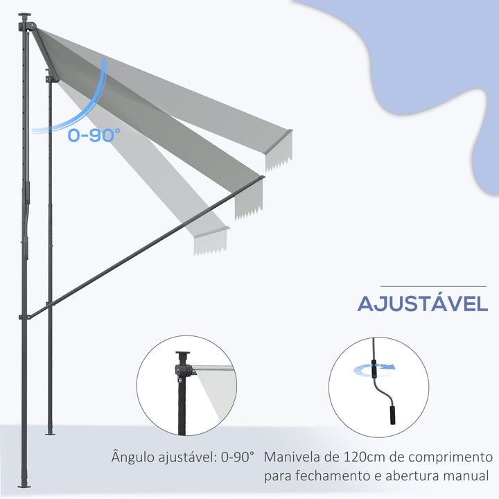 Toldo Manual Retrátil 300x170x200-290cm Toldo Ajustável com Manivela Proteção Solar UV40+ para Varanda Jardim Cinza