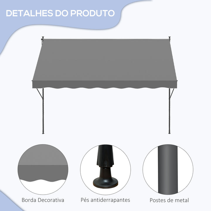 Toldo Manual Retrátil 300x170x200-290cm Toldo Ajustável com Manivela Proteção Solar UV40+ para Varanda Jardim Cinza
