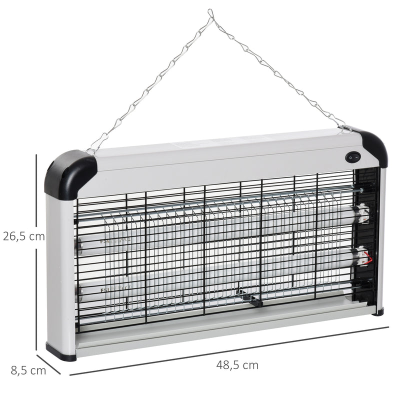 Lâmpada Anti-Mosquitos Elétrica 30W Mata Mosquitos Elétrico com Luz UV Efeito 60 m² para Jardim Terraço Pátio 48,5x8,5x26,5 cm Prata