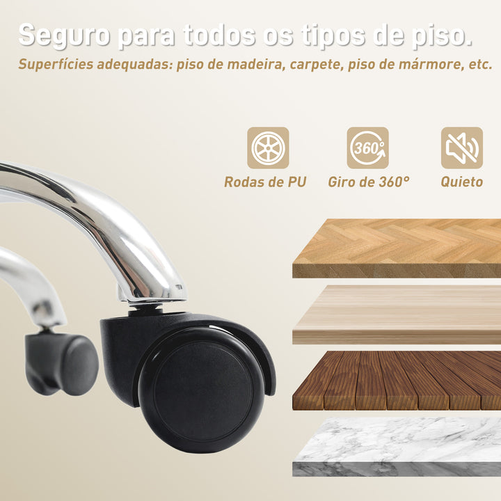 Cadeira de Escritório com Apoio para os Pés Giratória Cadeira para Secretária com Encosto Reclinável Acolchoado Duplo Espesso Revestida em Couro Sintético e Altura Ajustável 66x72x113-121 cm Bege