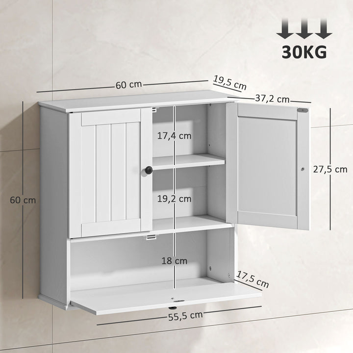 Armário Casa de Banho de Parede Móvel Rústico com Prateleira Ajustável Dupla Porta Porta Basculante e Fecho Magnético para Cozinha Lavandaria sobre o Vaso Sanitário 60x19,5x60 cm Branco