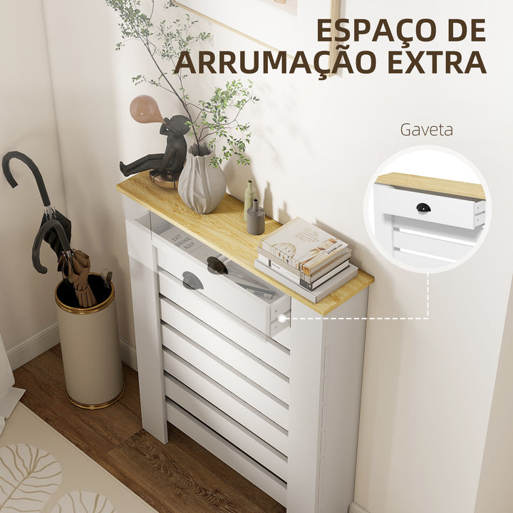 Cobertura para Radiador com Gaveta Cobertura para Radiador de MDF para Sala de Estar Dormitório Corredor 78x19x95,5 cm Branco