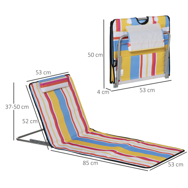 Conjunto de 2 Esteiras de Praia Dobráveis 124x53x50cm com Encosto Ajustável e Apoio para a Cabeça Esteira de Praia Tecido Oxford Aço com Bolsa de Transporte Multicor