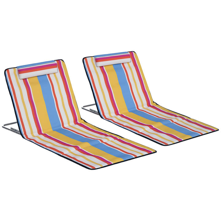 Conjunto de 2 Esteiras de Praia Dobráveis 124x53x50cm com Encosto Ajustável e Apoio para a Cabeça Esteira de Praia Tecido Oxford Aço com Bolsa de Transporte Multicor
