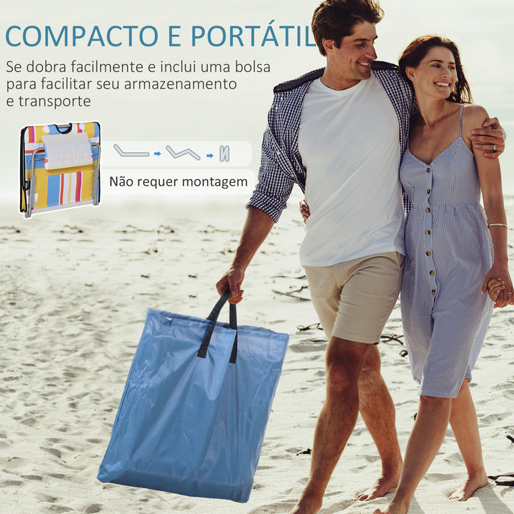Conjunto de 2 Esteiras de Praia Dobráveis 124x53x50cm com Encosto Ajustável e Apoio para a Cabeça Esteira de Praia Tecido Oxford Aço com Bolsa de Transporte Multicor