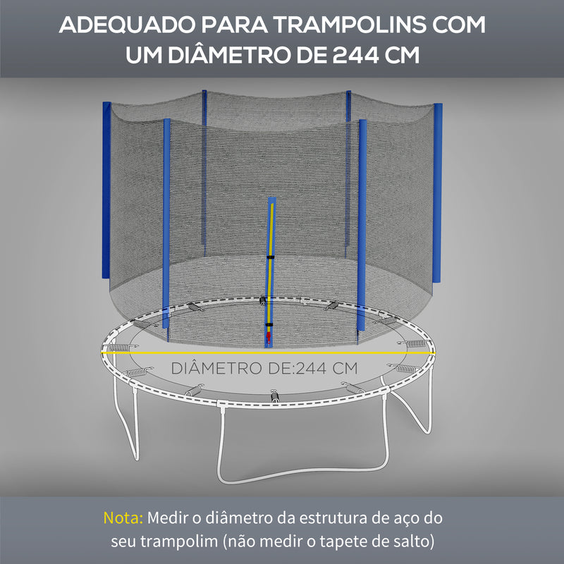 Rede de Segurança para Trampolim Ø244 cm Rede de Substituição de Trampolins para Exterior e Porta com Fecho de Correr para 6 Postes Azul