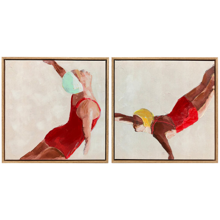 Pinturas em Tela de Figuras Dinâmicas à Mão 40x40 cm 2 Peças Pinturas de Arte de Parede Emolduradas Decoração Moderna para Quarto Sala Cozinha Vermelho