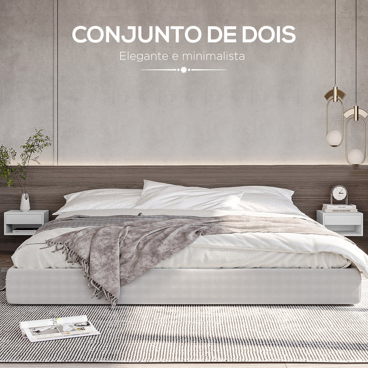 Conjunto de 2 Mesas de Cabeceira Flutuantes Mesas de Cabeceira com Gaveta para Dormitório 37x32x21 cm Branco