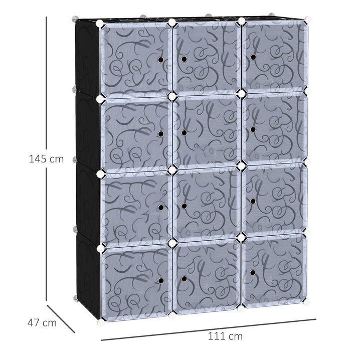 Armário modular de plástico 12 Cubos com Portas para Armazenamento de Roupas Armário Organizador para Brinquedos 111x47x145cm