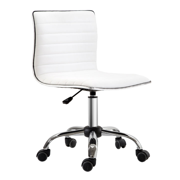 Cadeira de Escritório sem Apoio para os Braços Cadeira de Escritório Giratória com Altura Ajustável Cadeira para Estudo Estofada em PU Carga 120 kg 48x52x78-90 cm Branco